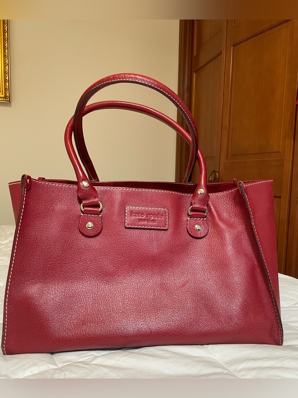 kate spade Red Leather Structured Tote with Dual Handles